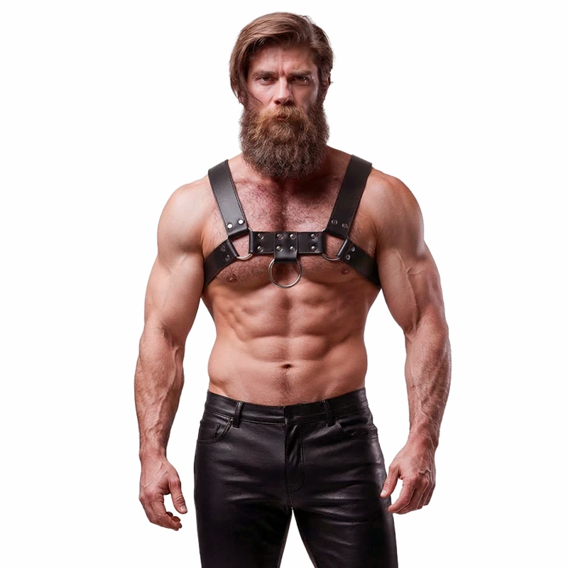 Fetish submissive attitude - mens eco-leather chest harness