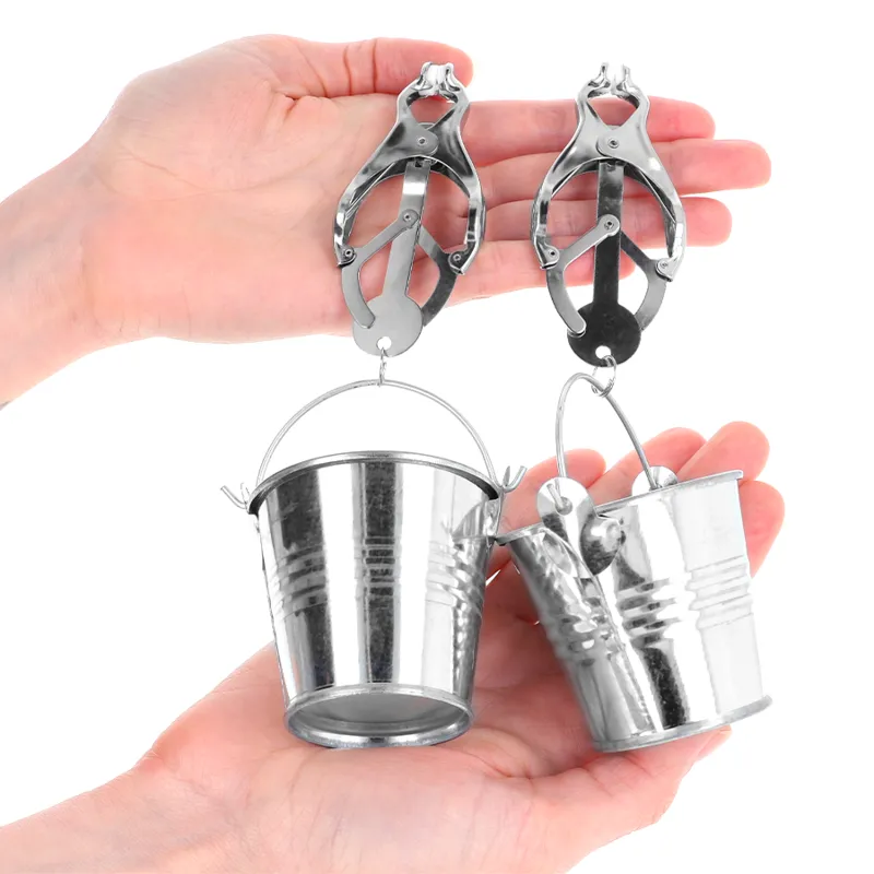 Kink - Japanese Clover Nipple Clamps With Buckets Silver 2