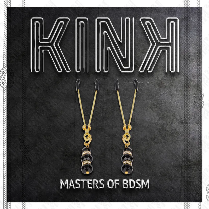 Kink - Gold Thin Nipple Clamps With 3 Black Glass Beads 7 Cm 4