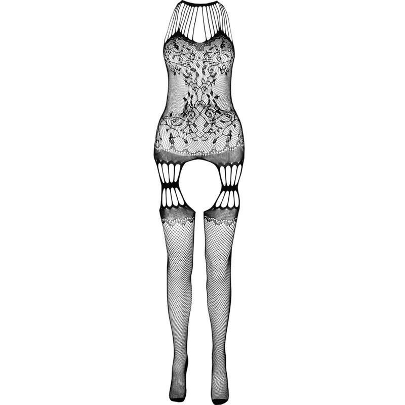Passion - Bs095 Bodystocking Black One Size - Sieťovaný Erotický Overál 4