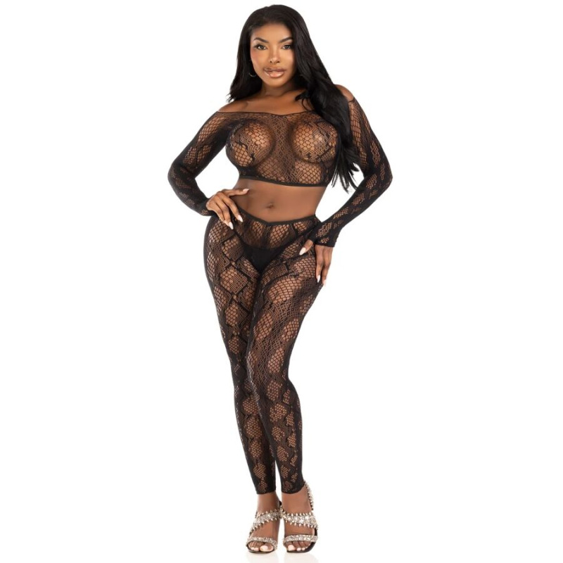 Leg avenue - 89373 python crop top & footless tights black - one size 3