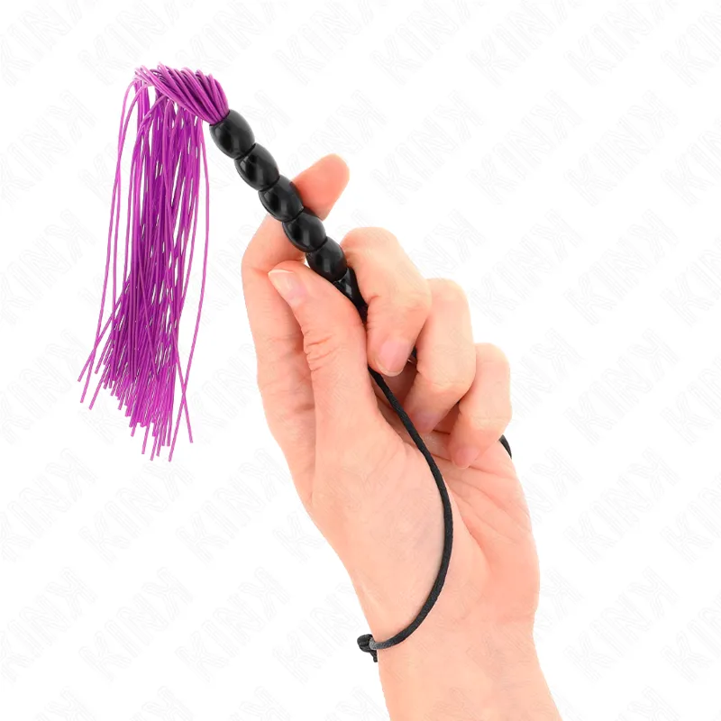 Kink - Mini Silicone Whip With 6 Purple Beads 26 Cm