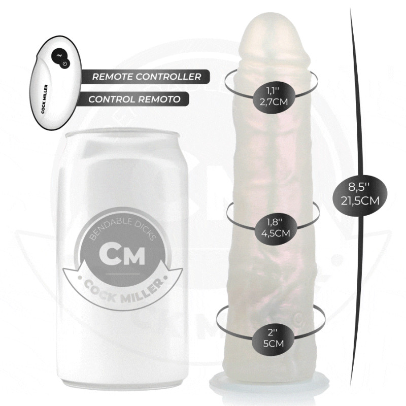 Cock miller - dildo with suction cup, lights and vibration with remote control white 19.5 cm 1