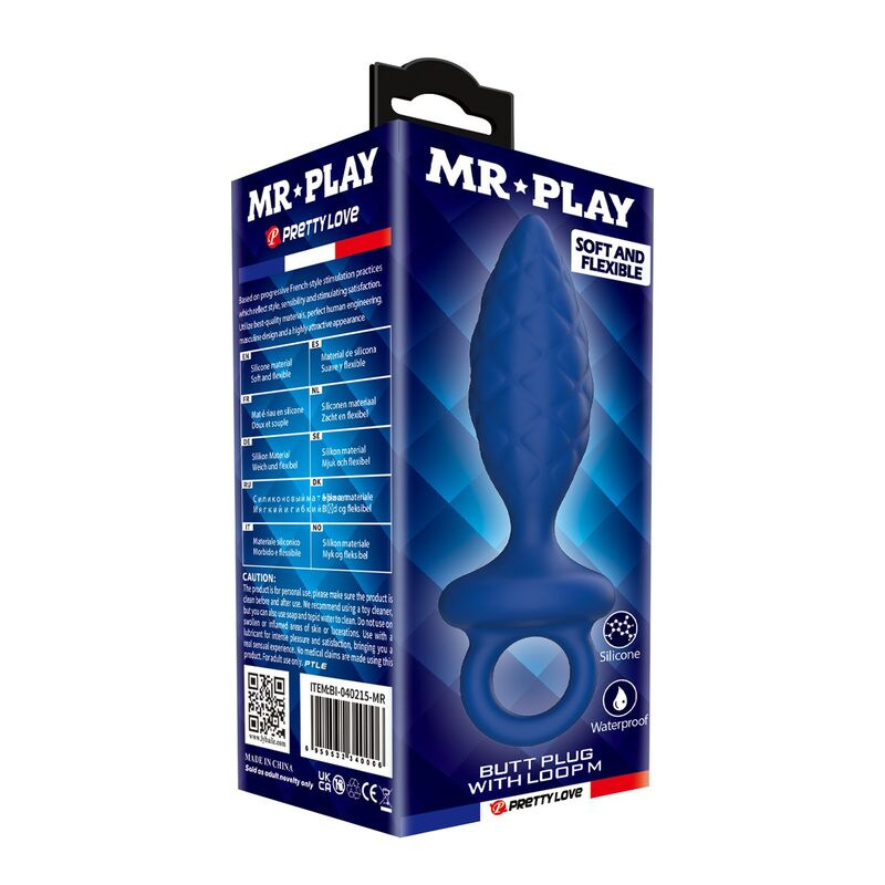 Mr play - textured anal plug with ring blue m 7