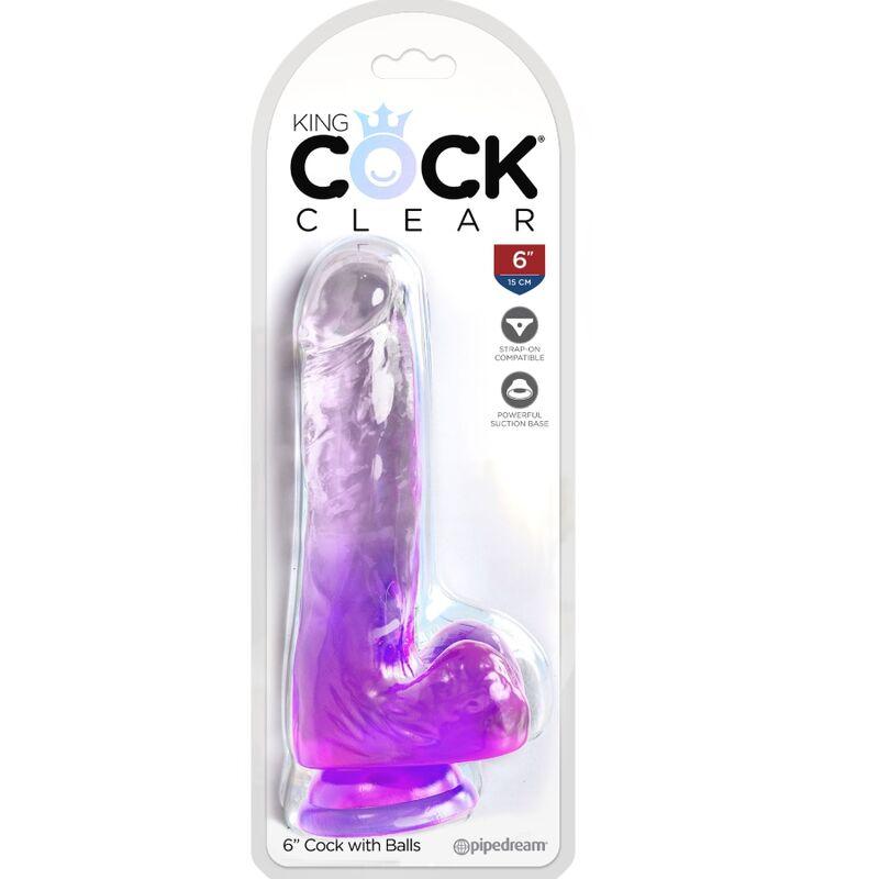 King Cock Clear - Realistic Penis With Balls 13.5 Cm Purple 1