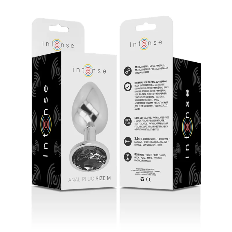 Intense - Metal Aluminum Anal Plug With Black Glass Size M - Análny Kolík 5