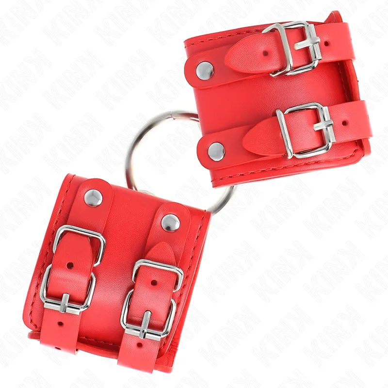 Kink - Fixed Wrist Restraints With Ring And Studs Adjustable Red 17-22 Cm X 6.5 Cm