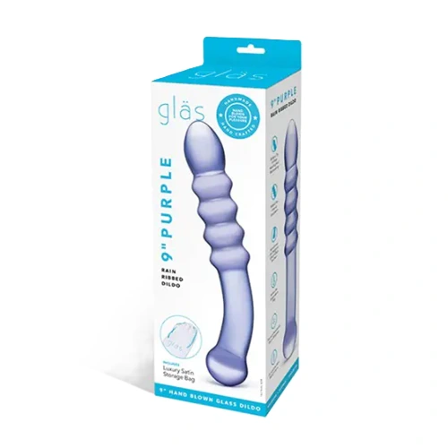 Glas - Purple Rain Ribbed Glass Dildo - Sklenené Dildo 1