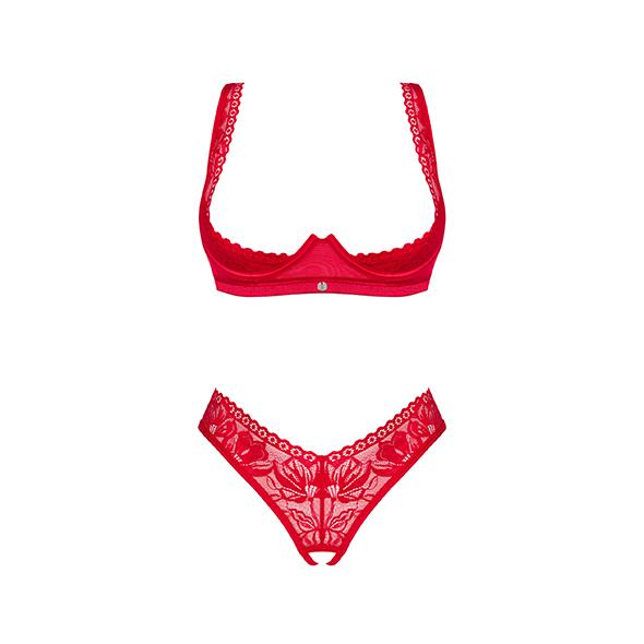 Obsessive - Seductive Set With Open Cup And Crotch Red M/L