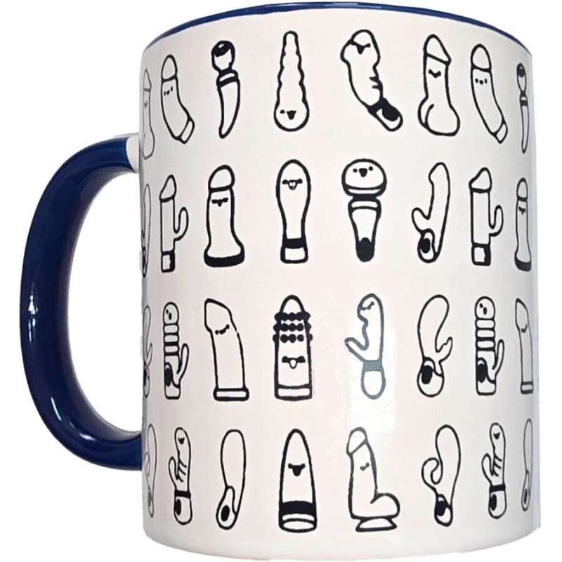 Diablo picante - white vibrators mug with blue handle 370 ml