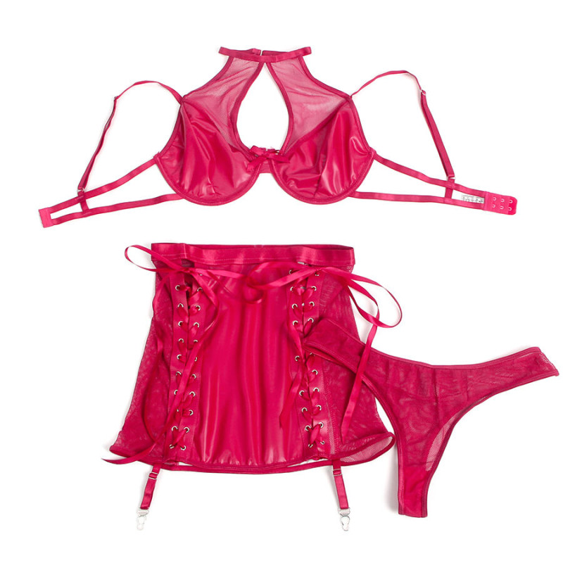 Subblime - 957605 leather bra and skirt set red s/m 4