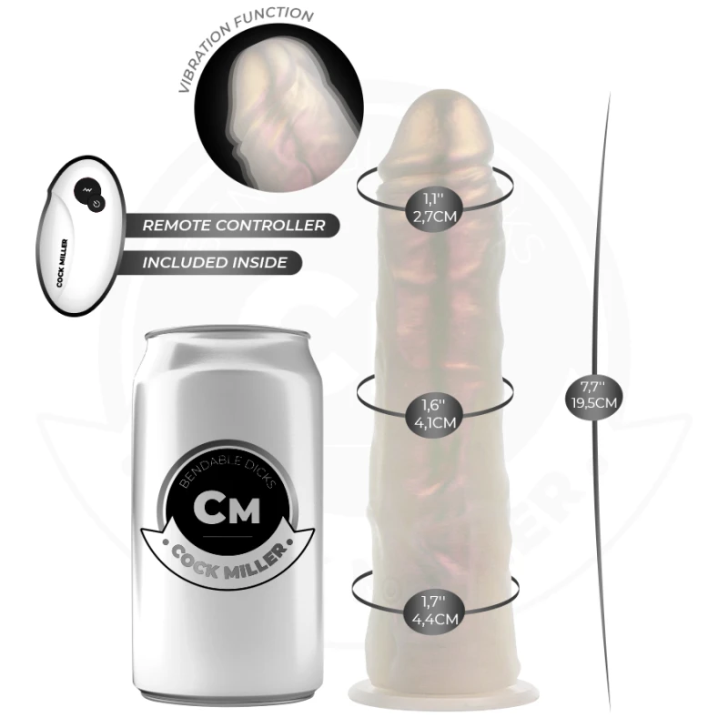 Cock miller - dildo with suction cup, lights and vibration with remote control white 19.5 cm 2