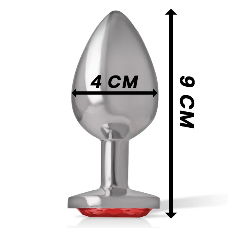 Intense - Metal Aluminum Anal Plug With Red Glass Size L - Análny Kolík