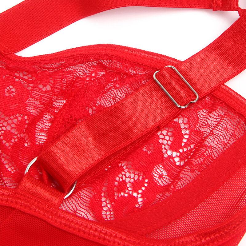 Subblime - Teddy With Garter With Lace Detail And Strips Red S/M 5