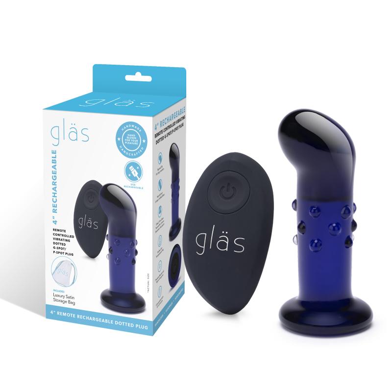 Glas - Rechargeable Remote Controlled Vibrating Dotted G-Sp - Sklenený Análny Kolík 2