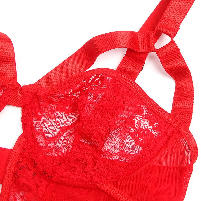 Subblime - Teddy With Garter With Lace Detail And Strips Red S/M 3