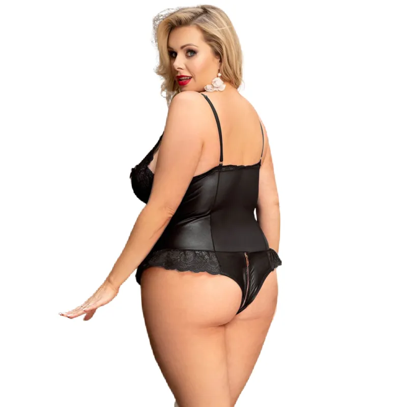 Queen Lingerie Leather Stitching Tedddy Plus Size