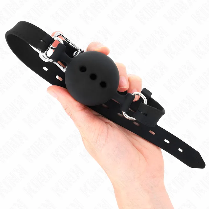 Kink - Full Silicone Gag 55 X 2 Cm With 4.5 Cm Ball Size M Black Adjustable 35-51 Cm 1