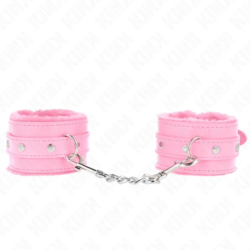 Kink - Premium Fur Lined Wrist Restraints Pink With Pink Belt Adjustable 17-29 Cm X 6 Cm