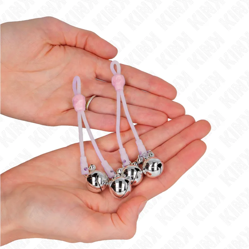 Kink - Luminous Skull Nipple Clamps With Ring Bells Adjustable Pink / Silver 2
