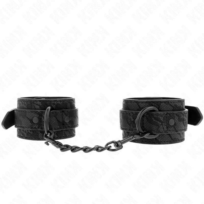 Kink - Dark Lace Covered Wrist Cuffs Adjustable Black 19-26 Cm