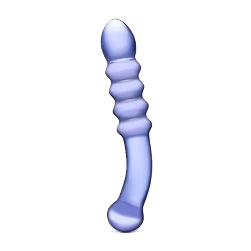 Glas - Purple Rain Ribbed Glass Dildo - Sklenené Dildo