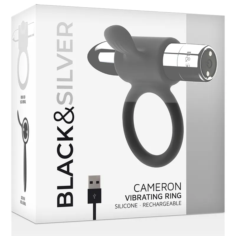 Black&Silver Cameron Rechargeable Vibrating Ring 10v