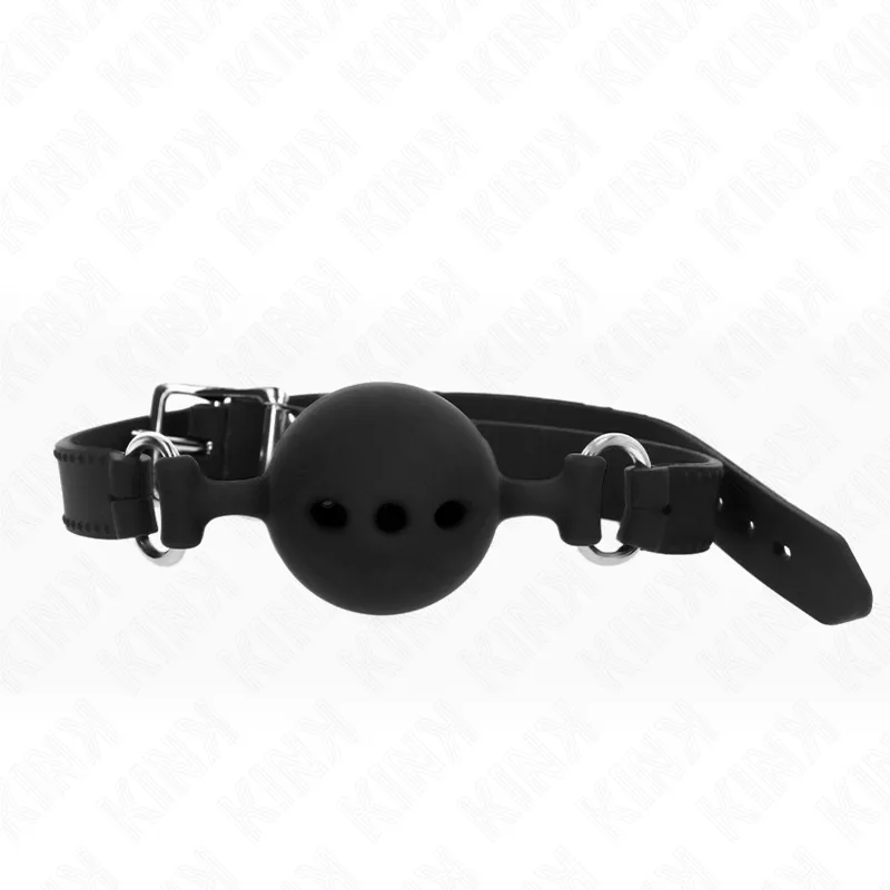 Kink - Full Silicone Gag 55 X 2 Cm With 5 Cm Ball Size L Black Adjustable 35-51 Cm