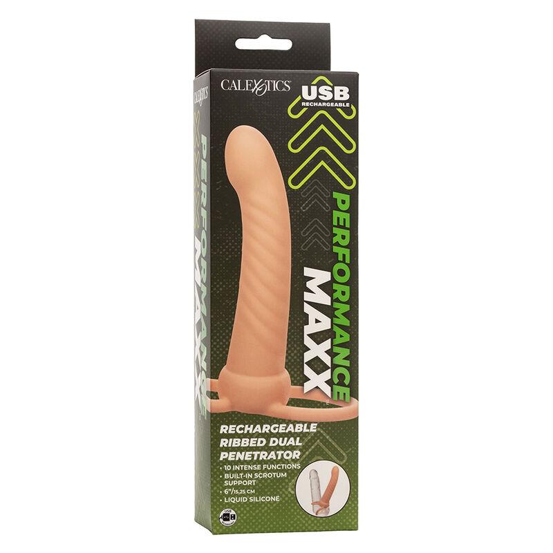 Calexotics - Maxx Ribbed Dual Penetrator 10 Vibrations Flesh