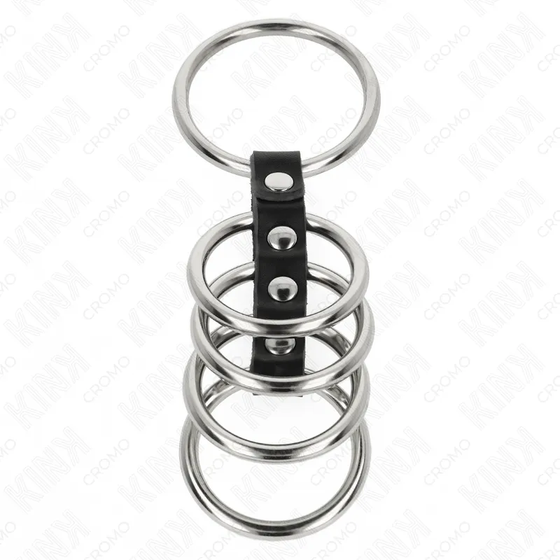 Kink - 5 penis rings 3.7 cm to 5 cm metal connected by leather