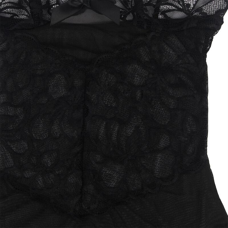 Subblime - Babydoll With Adjustable Straps And Transparent Lace Floral Print Black S/M