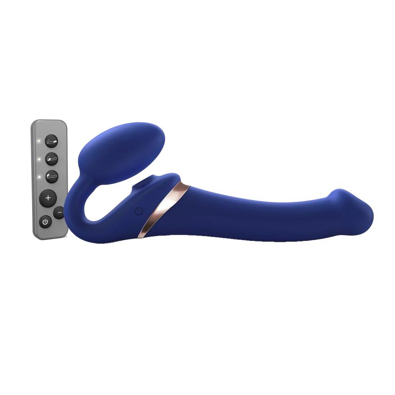 Strap-On-Me - Strap-On Multi Orgasm Remote Controlled 3 Motors Blue M - Pripínací Penis