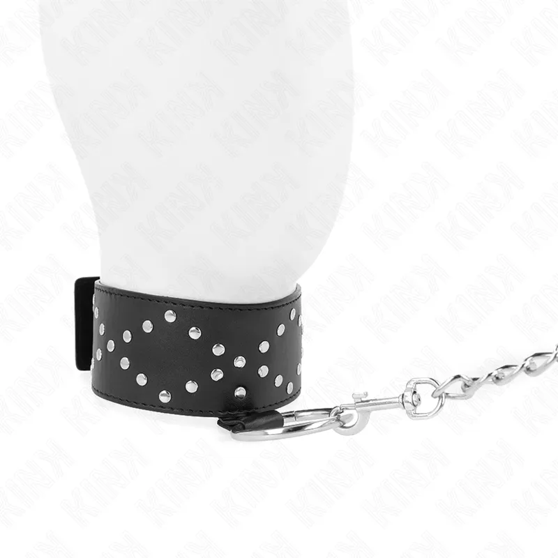 Kink - Necklace 65 Cm With Leash With Silver Studs Model 3 Adjustable 36-43 Cm X 5 Cm