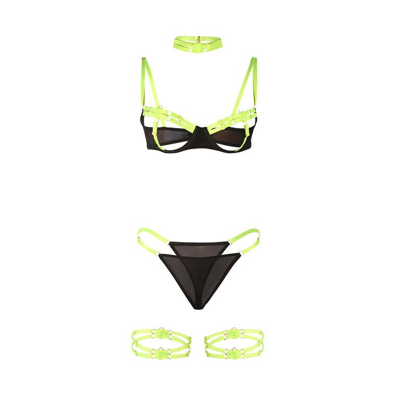 Subblime - 955274 bra set with necklace and leg details fluorescent green s/m 4