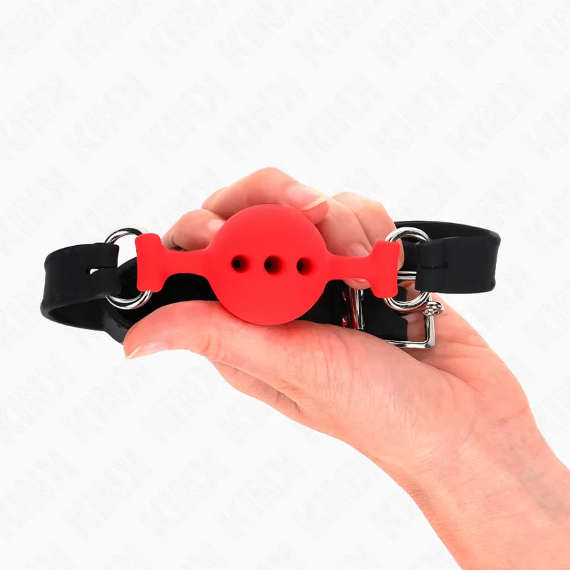 Kink - Full Silicone Gag 55 X 2 Cm With 4 Cm Ball Size S Red Adjustable 35-51 Cm