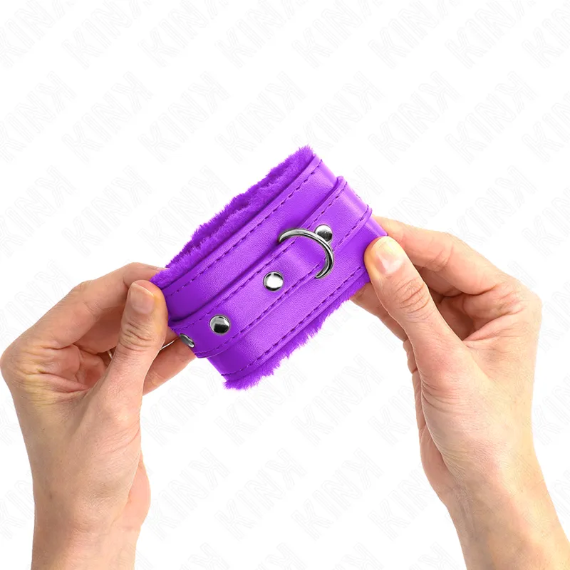 Kink - Premium Fur Lined Wrist Restraints Purple With Purple Belt Adjustable 17-29 Cm X 6 2