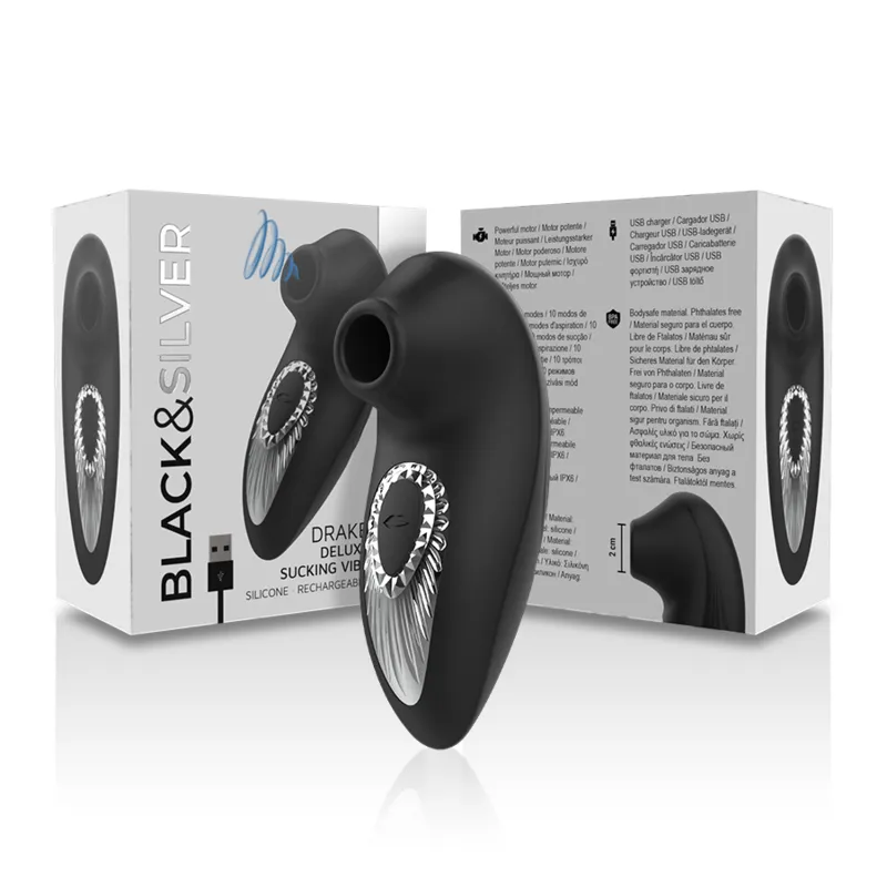 Black&Silver - Drake Deluxe Sucking Vibe Silicone Rechargeable Black