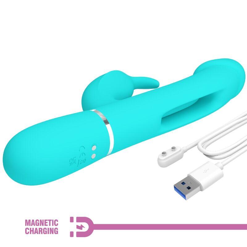 Pretty Love - Kampas Rabbit 3 In 1 Multifunction Vibrator With Tongue Aqua Green 8