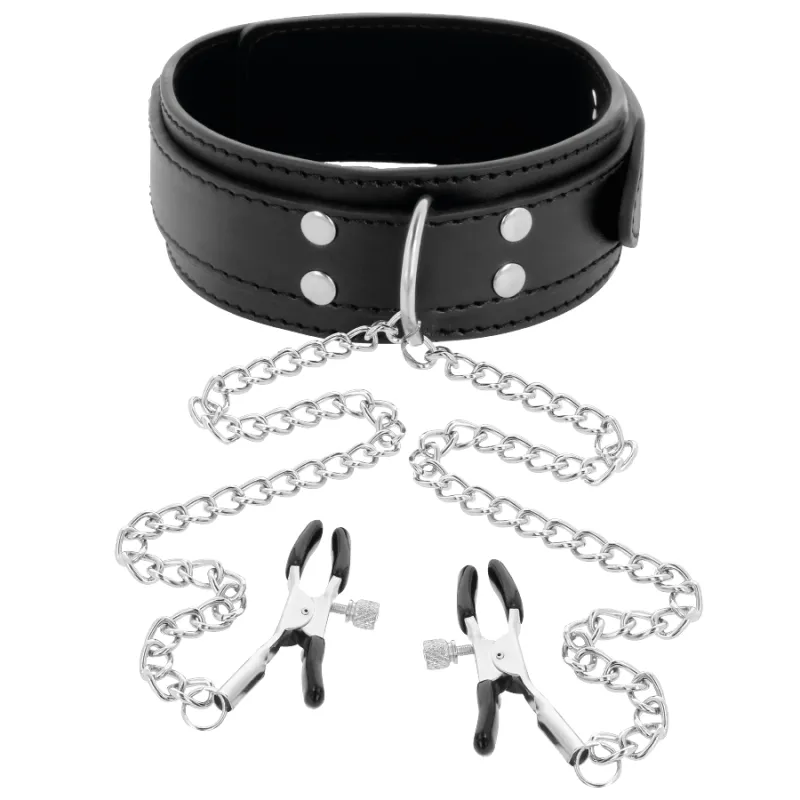 Darkness Collar With Nipple Clamps Black - Obojok So Svorkami 1