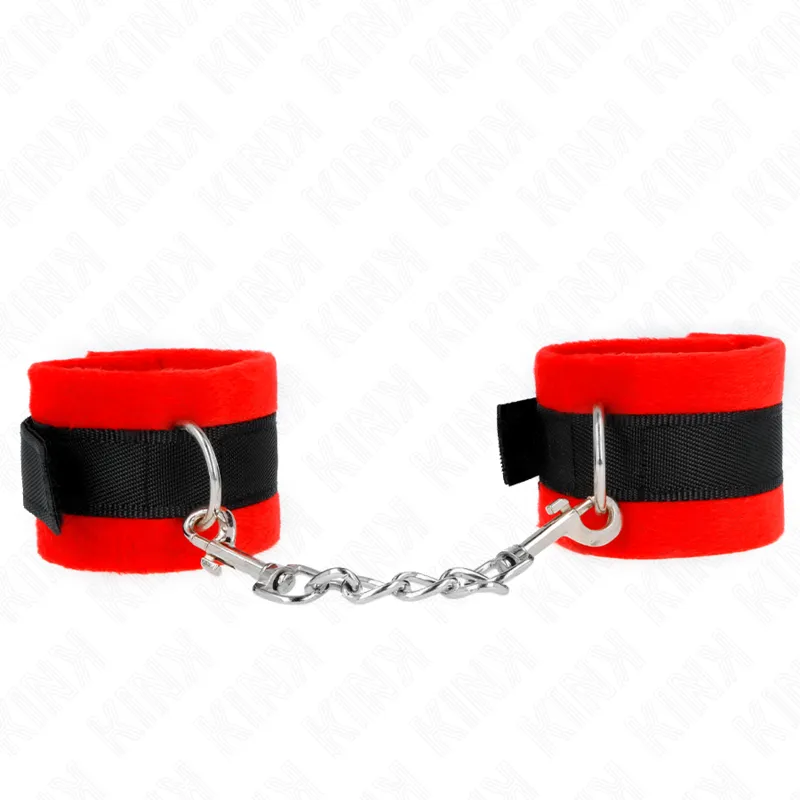 Kink - Beginner Fur Hand Cuffs Black-Red 30 X 7 Cm