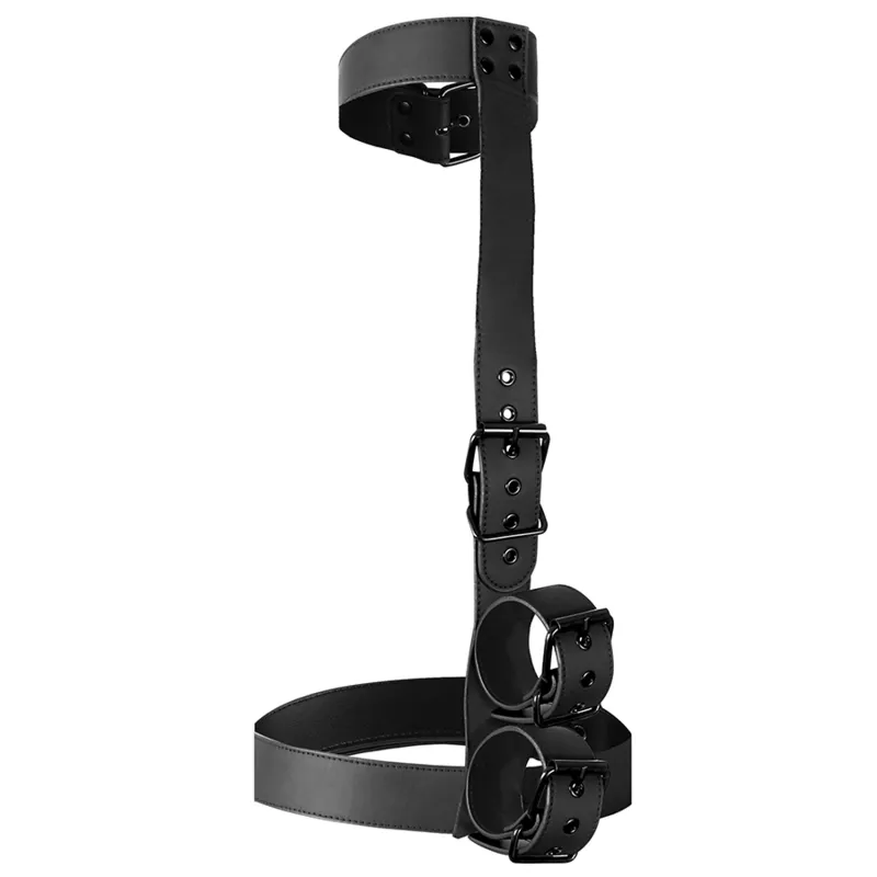 Fetish Submissive Bondage - Collar & Wrist Cuffs Body Restraint Set - Postroj 3