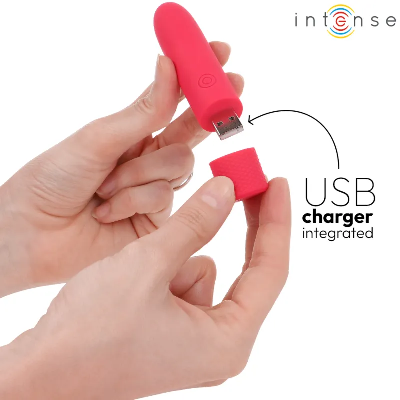 Intense - symone usb rechargeable vibrating bullet 8 vibrations red 10 x 2.2 cm 5