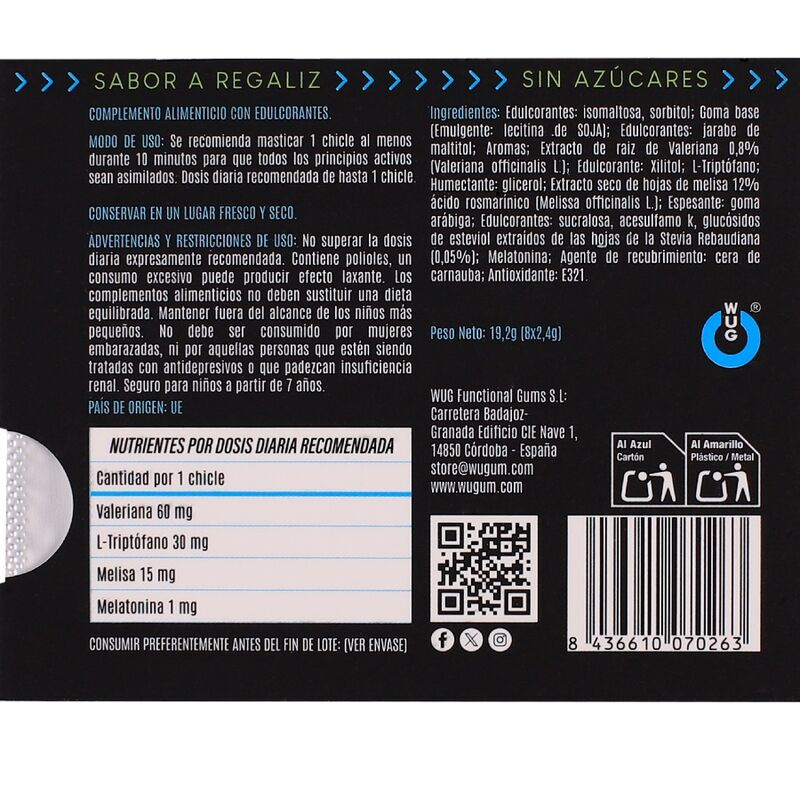 Wug off - functional melatonin & valerian liquorice flavour gum blister 8 pcs 3