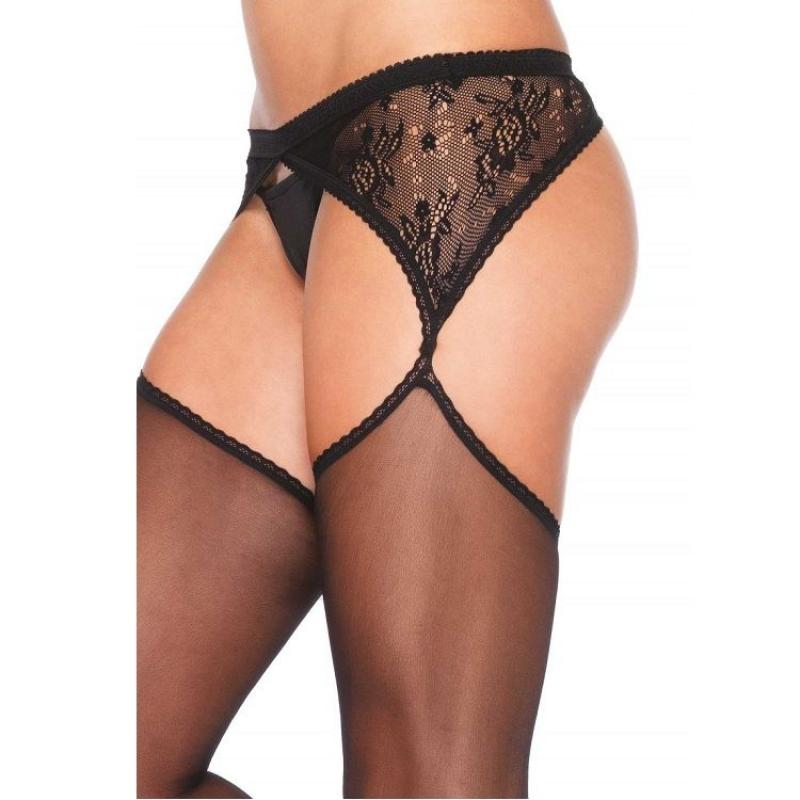 Leg Avenue Sheer Stockings With Attached Lace Side Gartelbel