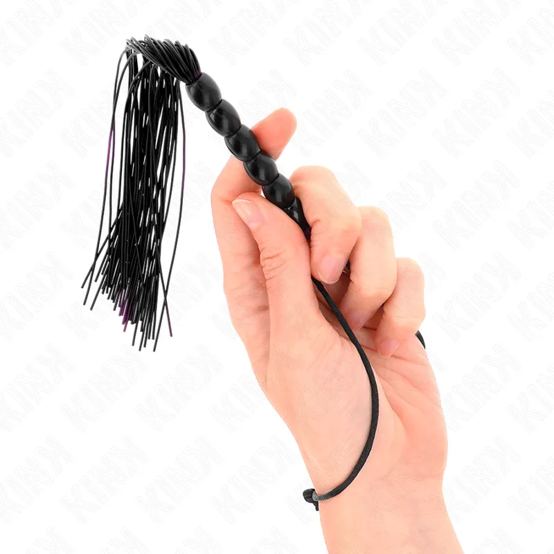 Kink - Mini Silicone Whip With 6 Black Beads 26 Cm