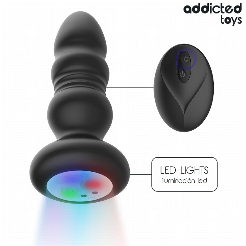 Addicted toys - rotating vibrating anal plug, led light remote control