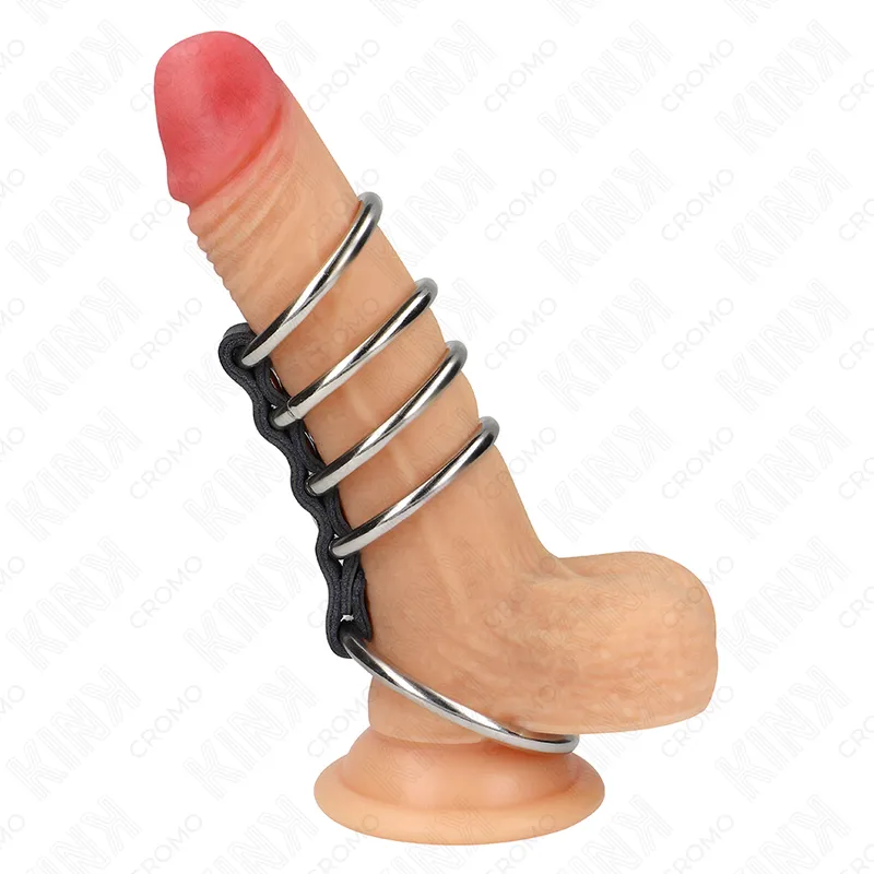 Kink - 5 penis rings 3.7 cm to 5 cm metal connected by leather