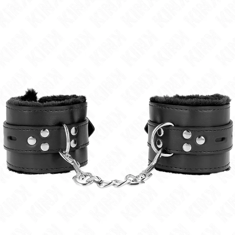 Kink - Fur Lined Wrist Restraints With Square Holes Black And Black Belt Adjustable 17-29