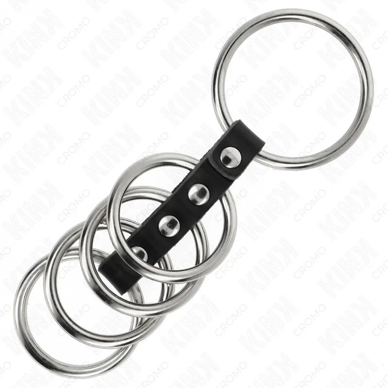 Kink - 5 penis rings 3.7 cm to 5 cm metal connected by leather