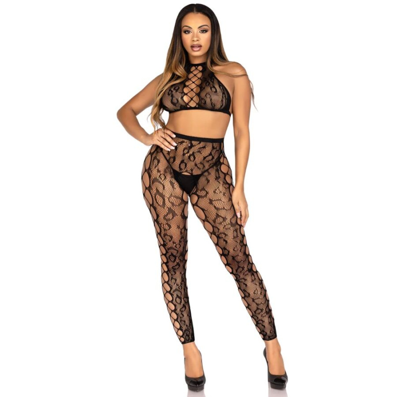 Leg avenue - 89372 crop top & crotchless tights black - one size 3